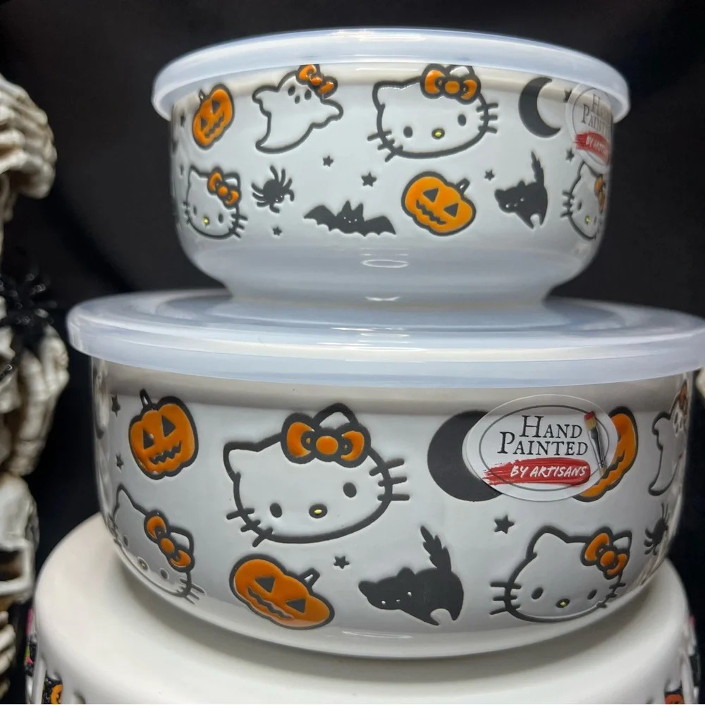 Sanrio Hello Kitty Halloween Black Cat & Pumpkin Ceramic Food Storage Containers - Picture 5 of 12